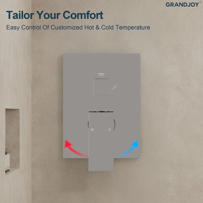 GRANDJOY 2-Function Tub and Shower Faucet Set with Single Handle Valve, Wall-Mount Design