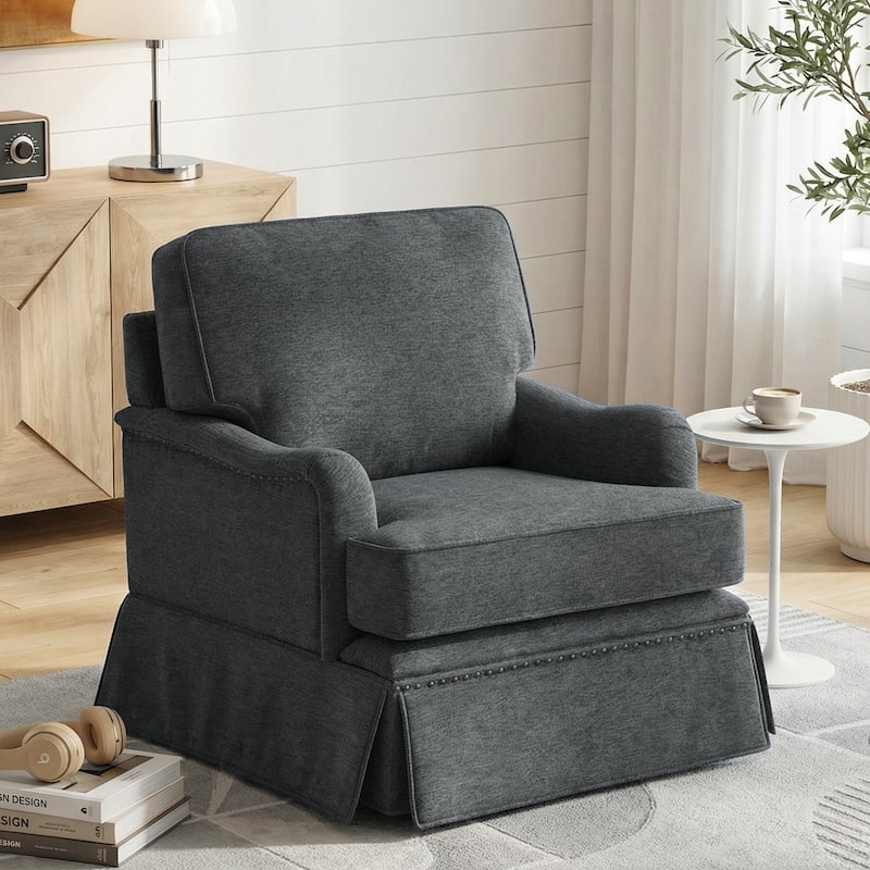 Modern Chenille Swivel Armchair Storage Ottoman - Single Chair - Grey