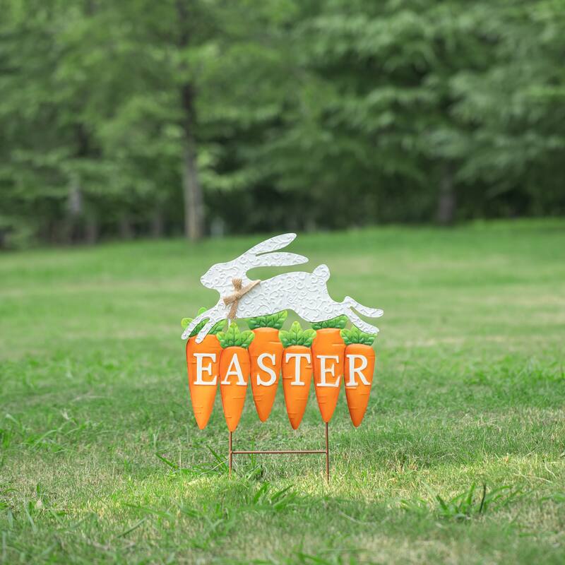 Glitzhome Easter Metal Bunny Yard Stake Wall Decors Standing Sign