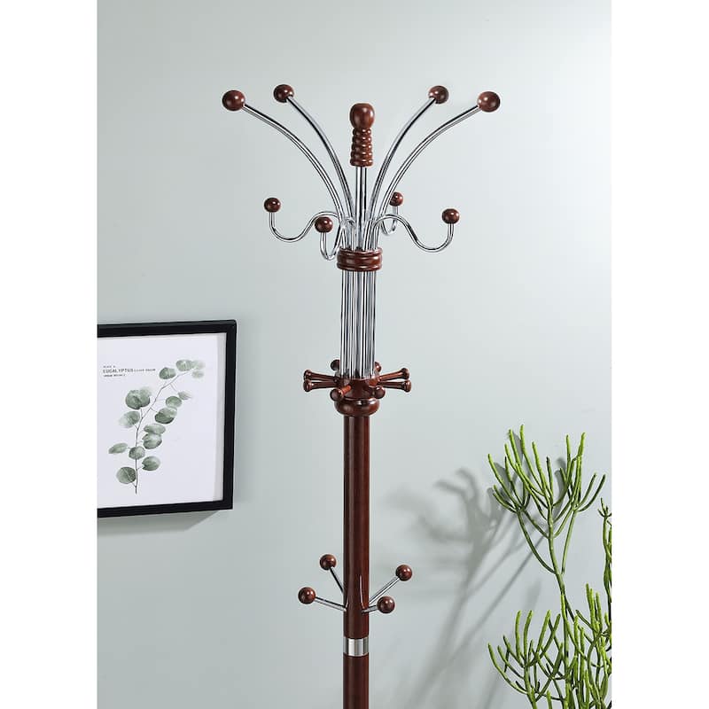 73 In. Metal and Wood Coat Rack