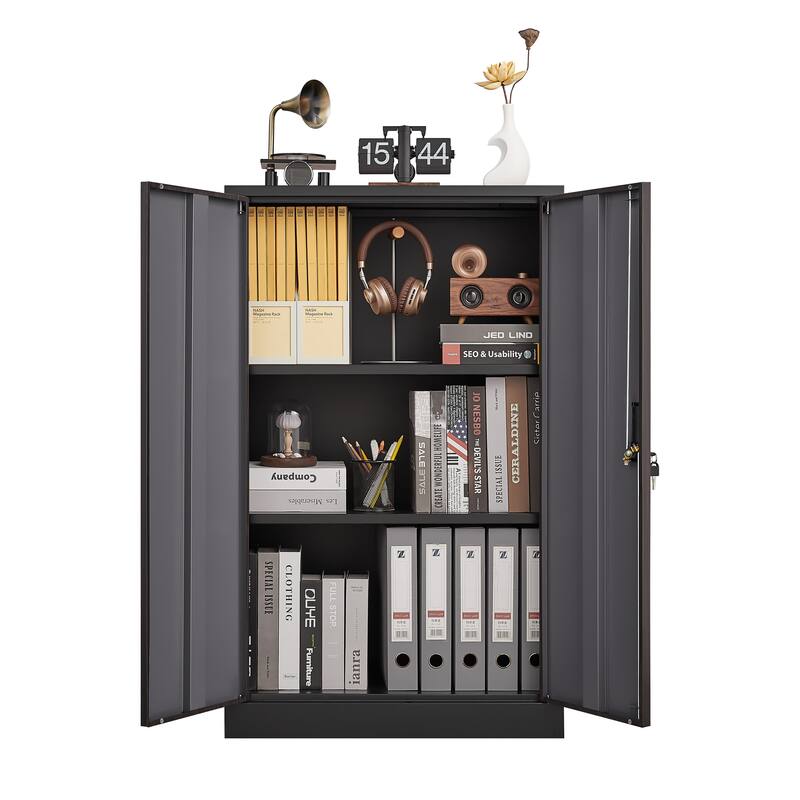 Modern File Cabinet Folding Document Storage Cabinet with Doors, Adjustable Shelves and Locks, for Home Office, School, Garage
