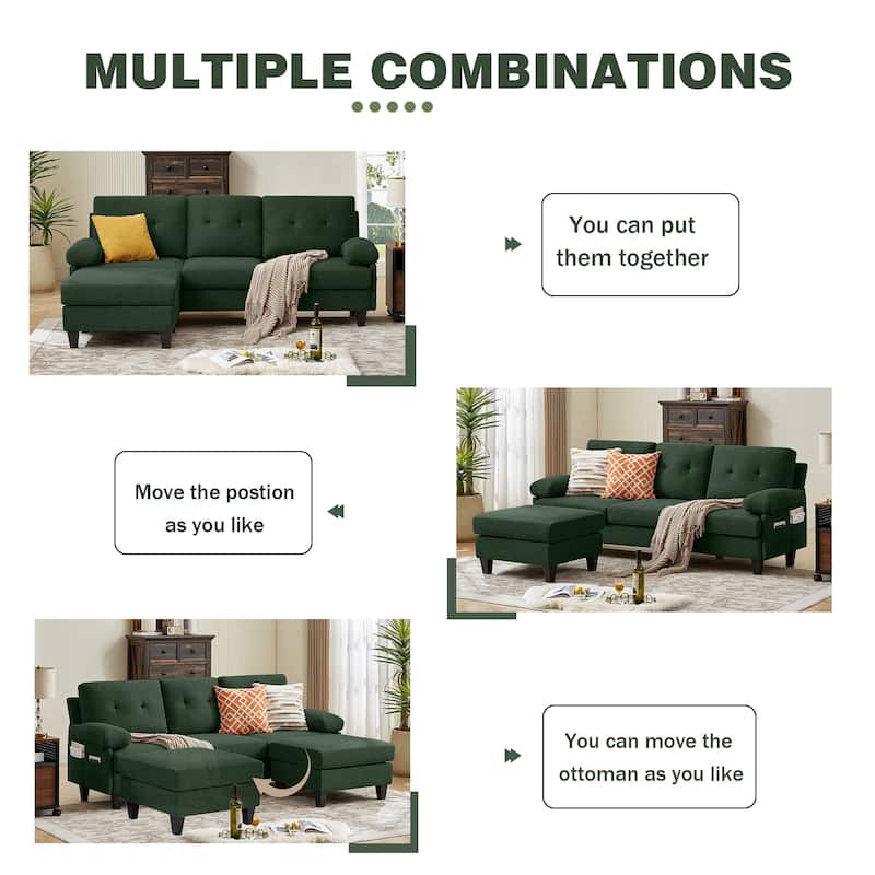 86.22" Wide Sectional Sofa with Ottoman & Side Storage Bags
