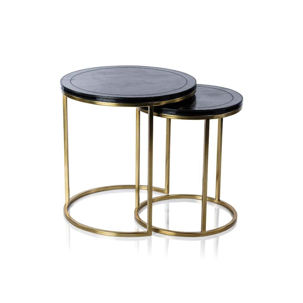 Harlow Leather on Brass Nested Tables, Set of 2