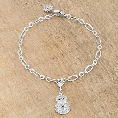 Snowman 0.2Ct Cz Rhodium Holiday Charm Bracelet - 7.5" Length