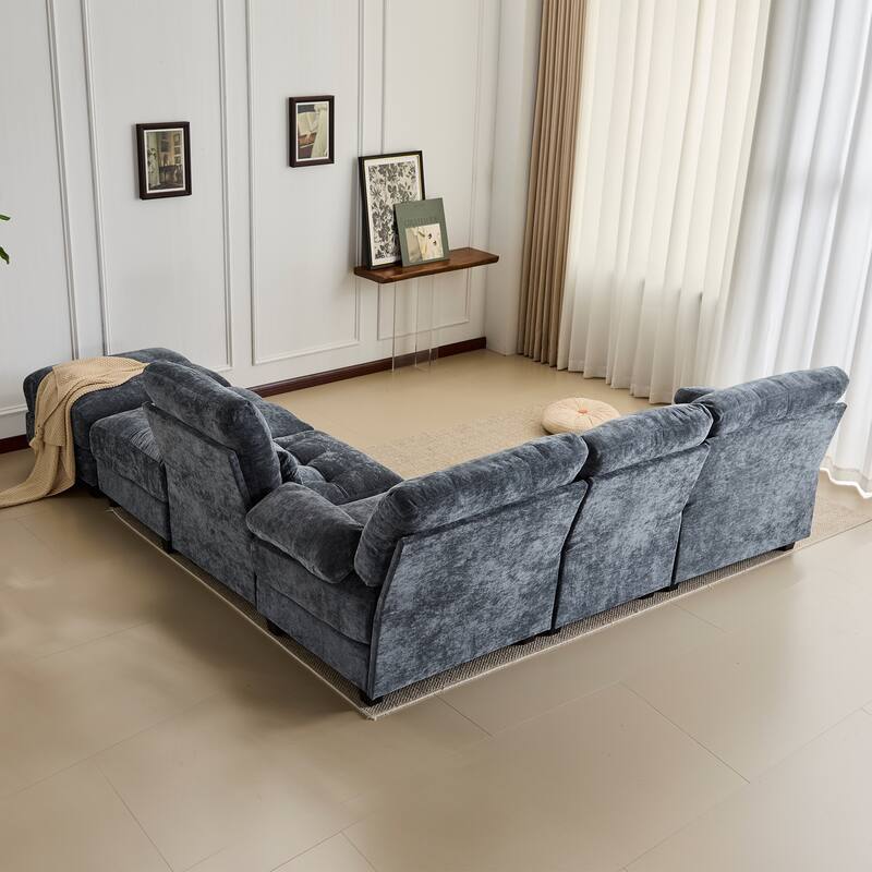 GDFStudio - 4-Seater Adjustable Backrest 119" Chenille Sofa with 2 Ottomans and 4 Throw Pillows