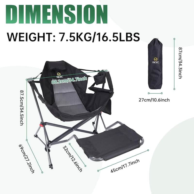 Hammock Camping Chair with Footrest, Camping Chair, Hammock with Stand, Swing Chair, with Cup Holder, Side Pocket, Heavy Duty