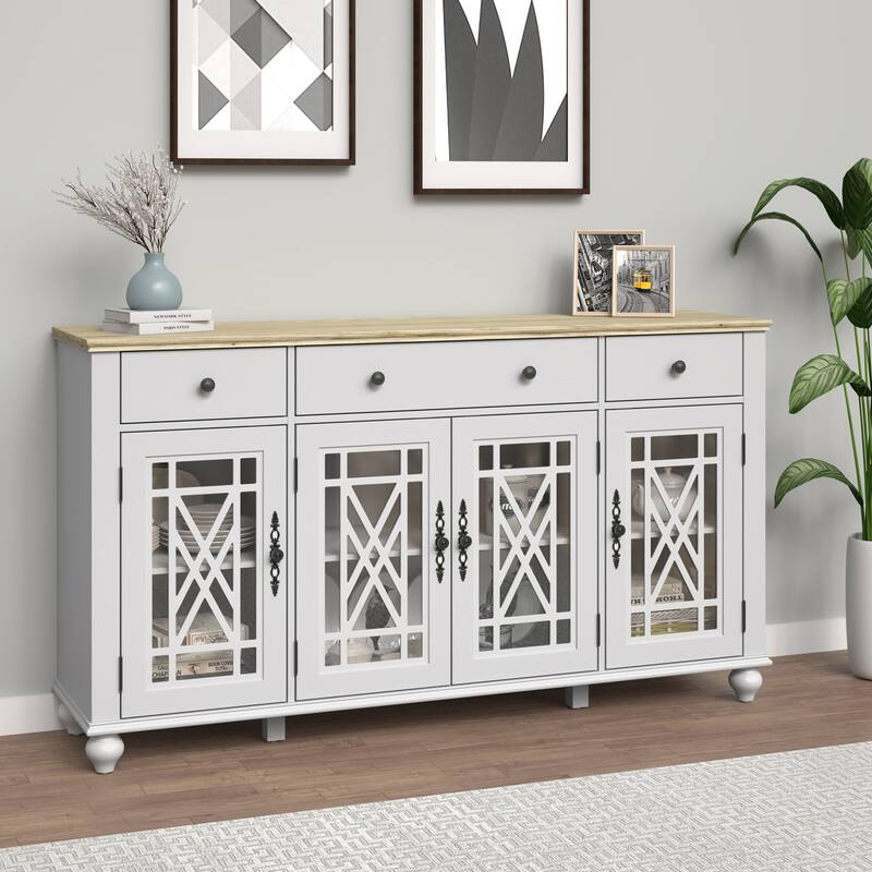 63" Vintage Style Kitchen Accent Buffet Sideboard Cabinet w/ Drawers - 63" in Width