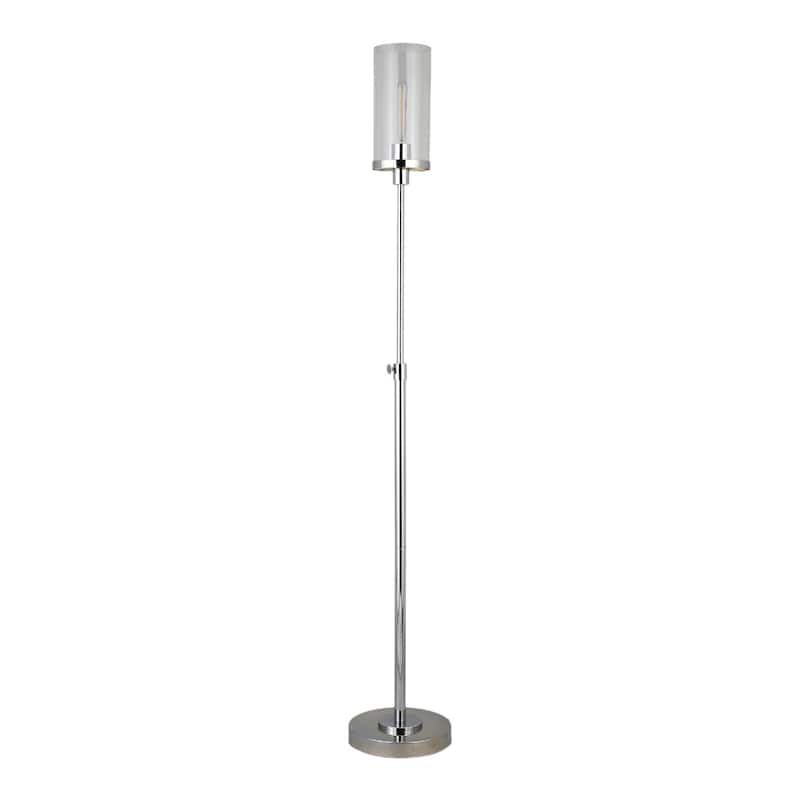 Metal Torchiere Floor Lamp with Drum and Cylinder Shade and Foot Switch - 11” x 11” x 66” (D x W x H) - Clear-Nicket