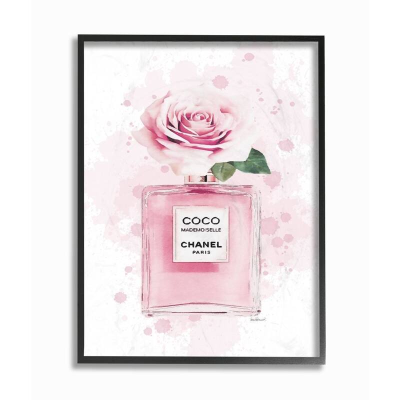 Stupell Pink Flower Perfume Fashion Glam Design Framed Wall Art - 24 x 30 - Black
