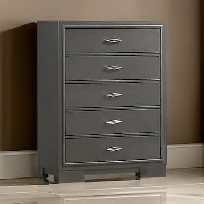 Aliso 47 Inch Tall Dresser Chest, 5 Drawers, Solid Wood, Dark Gray Finish