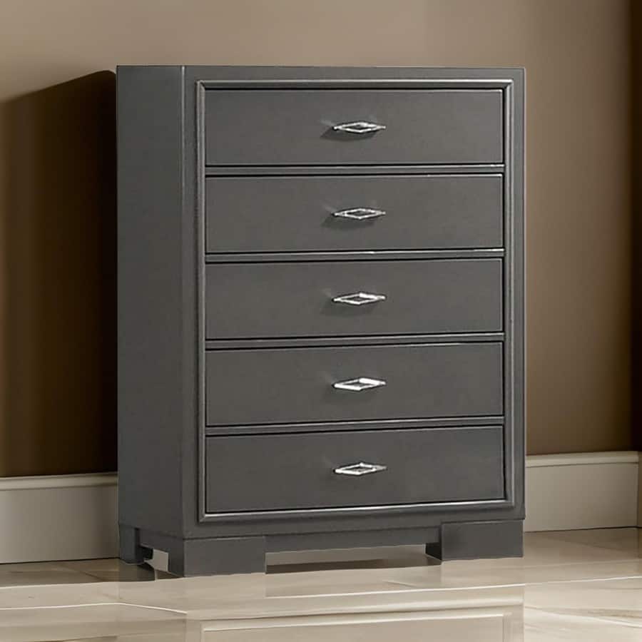 Aliso 47 Inch Tall Dresser Chest, 5 Drawers, Solid Wood, Dark Gray Finish