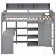 preview thumbnail 6 of 24, Wood Twin Size Loft Bed with Multiple Storage Shelves, Wardrobe, and Desk, Grey Finish, Sturdy Frame for Kids' Bedrooms