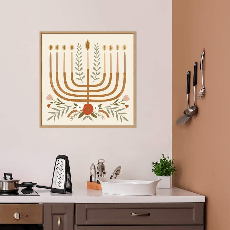 Natural Hanukkah I by Victoria Barnes Canvas Art Framed - Sylvie Maple