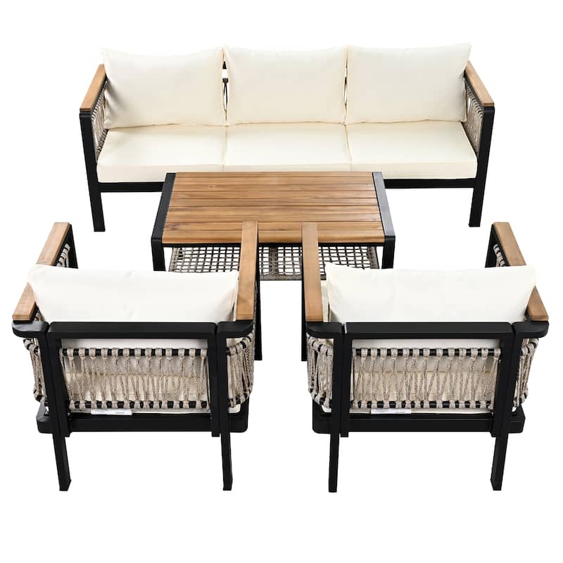 4 Pieces Patio Sectional Sofa Set with Cushions and a Coffee Table