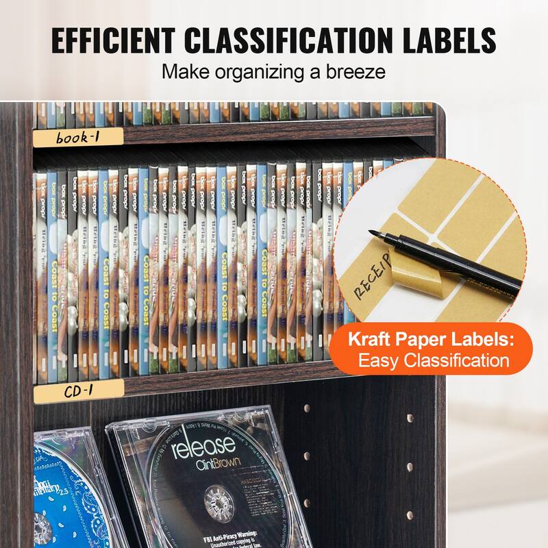 Media Storage Cabinet, DVD Cabinet with Doors and Shelves, CD Storage, Adjustable DVD Shelf, Protects & Organizes Music