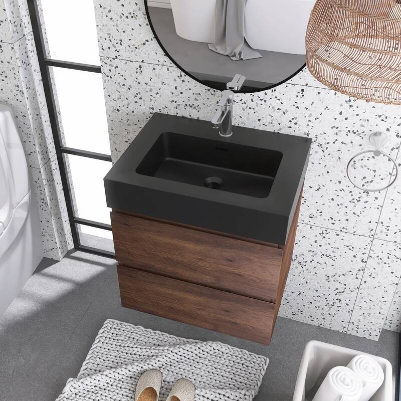 Single Sink Floating Bath Vanity in with Solid Surface Top