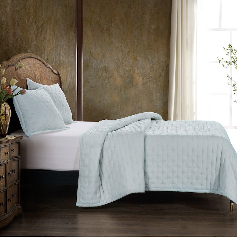 HiEnd Accents Stella Solid Color Faux Silk Velvet Romantic Modern Rustic 3 Piece Quilt Set with Pillow Shams