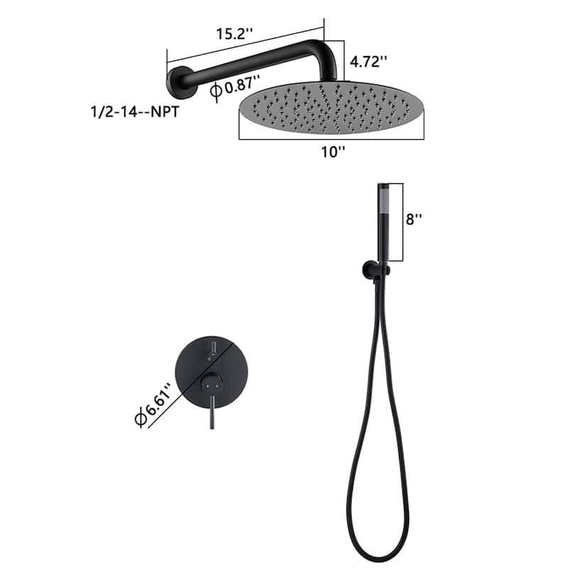Topcraft Wall Mount Rain Shower System with Hand Shower