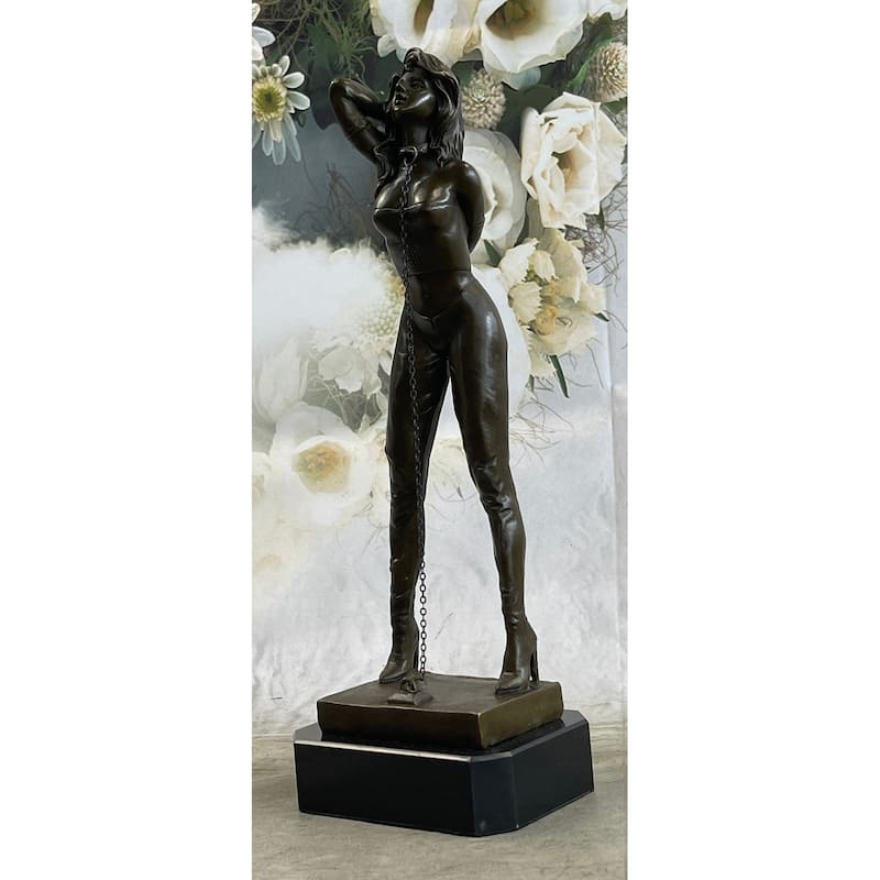 Bondage Bronze Sculpture Statue Girl W/ Chain Choker Mavchi Original 13.5 Inches X 5 Inches