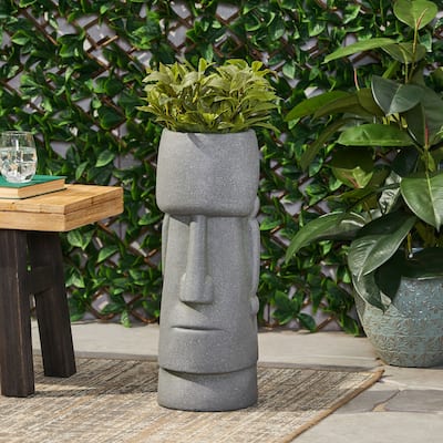 Sumner Outdoor Cast Stone Outdoor Polynesian Decorative Planter by Christopher Knight Home