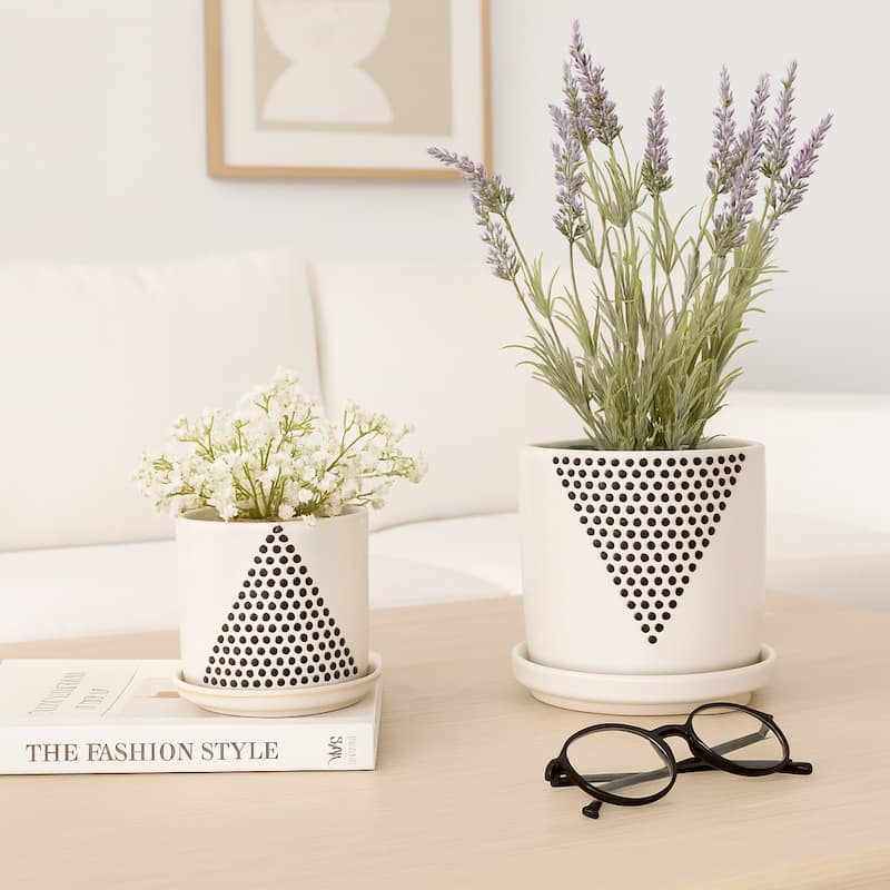 Ceramic Triangle Dots Saucer Planters Set - White, 5/6 in. - 6.0" - White - 6.0"