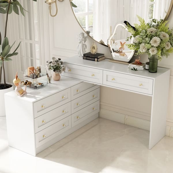 Multi-Functional White Dresser/Vanity Table Ample Storage 8 Drawers - Bed  Bath & Beyond - 40576126