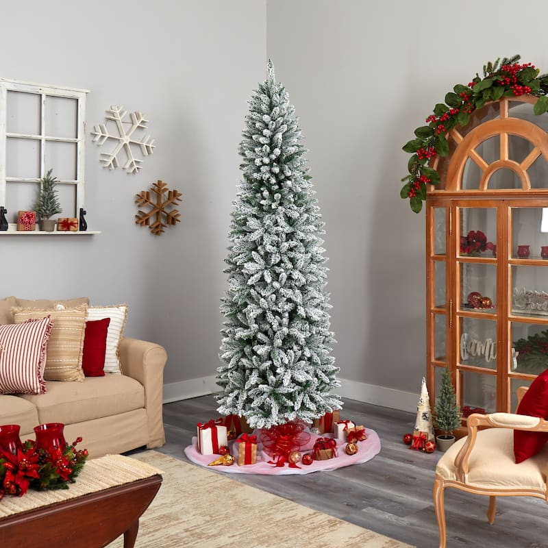 8’ Pre-Lit Slim Montreal Artificial Christmas Tree, Warm Clear LED Lights - 8 Foot