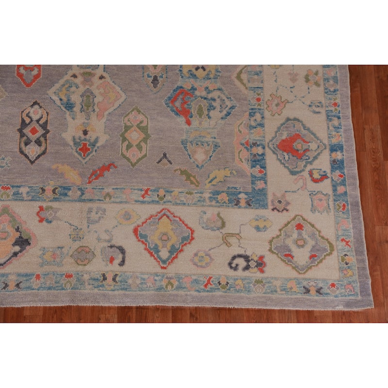 Hand Knotted Oriental 100% Wool Carpet Transitional All-Over Purples Oushak Area Rug - 12' 9'' X 8' 11''