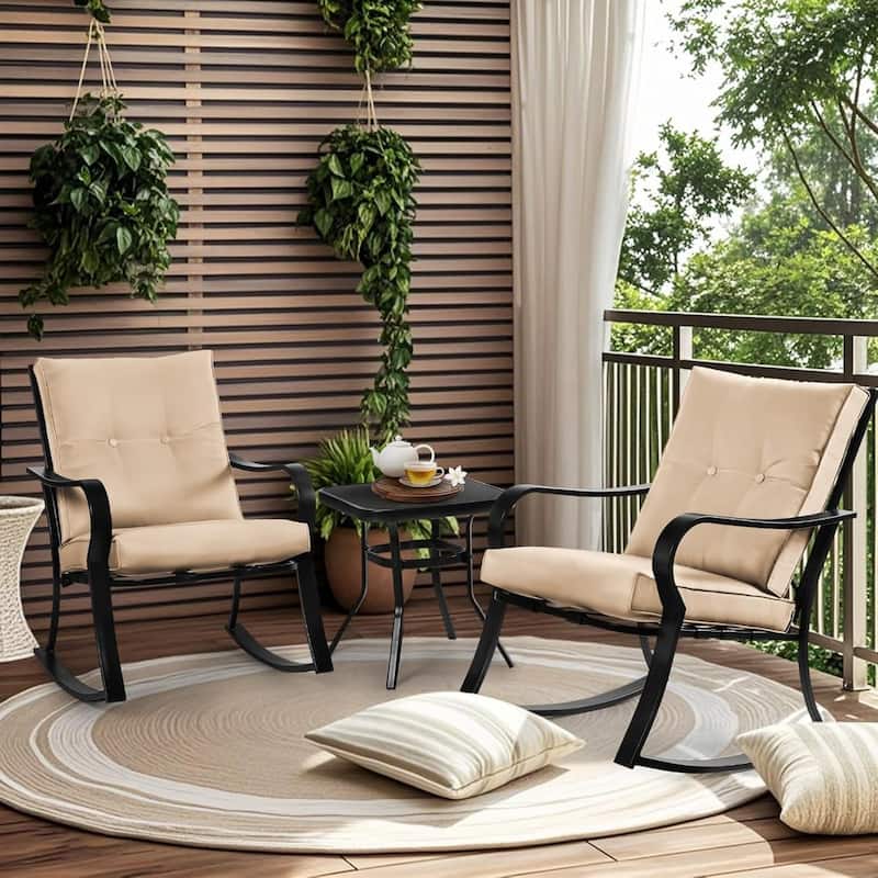 3-piece Rocking Chair Patio Bistro Set with Side Table - Brown