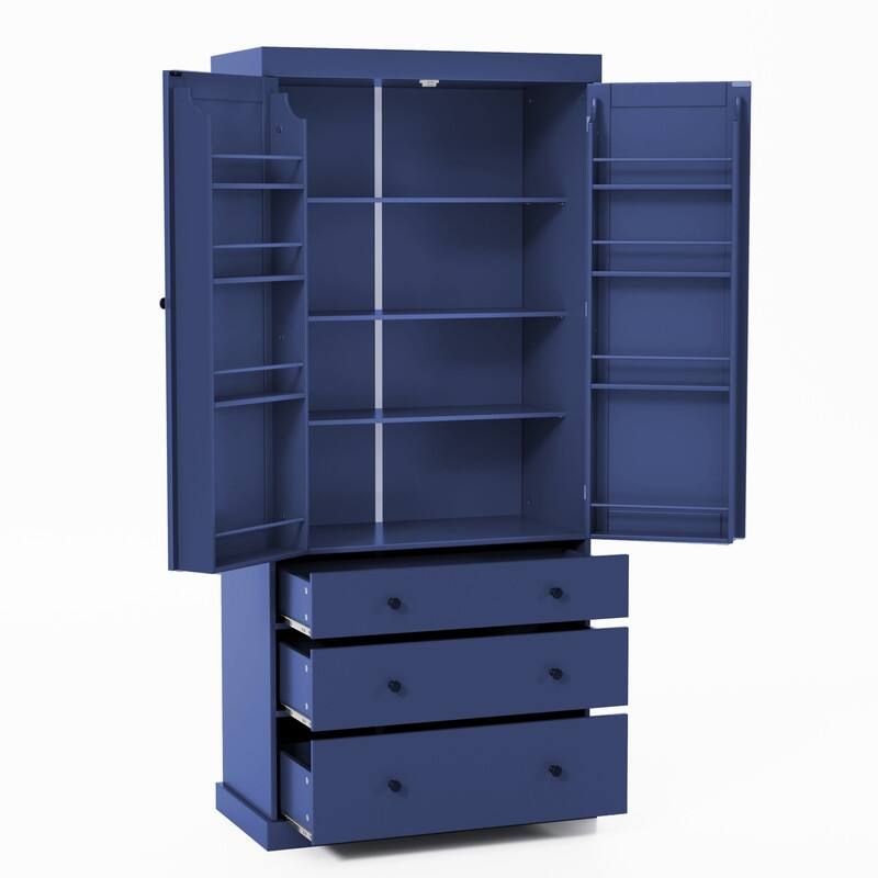 Farmhouse 77" Kitchen Pantry Storage Cabinet with Adjustable Shelves and Multiple Door Shelves