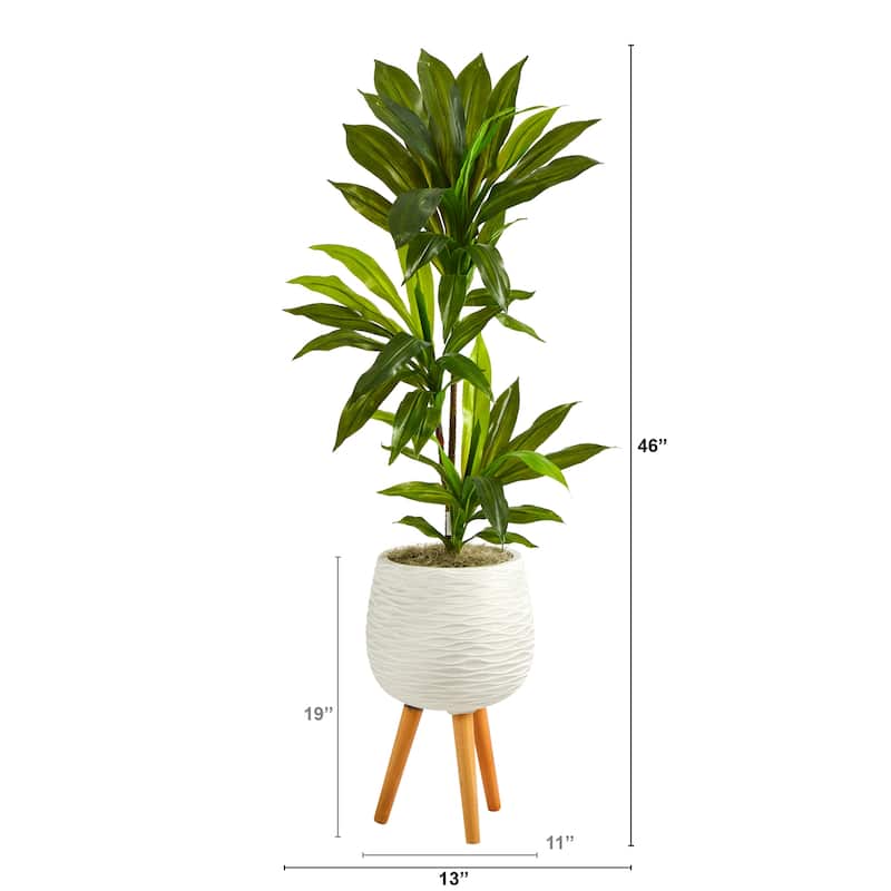 46" Dracaena Artificial Plant in White Planter with Stand (Real Touch)