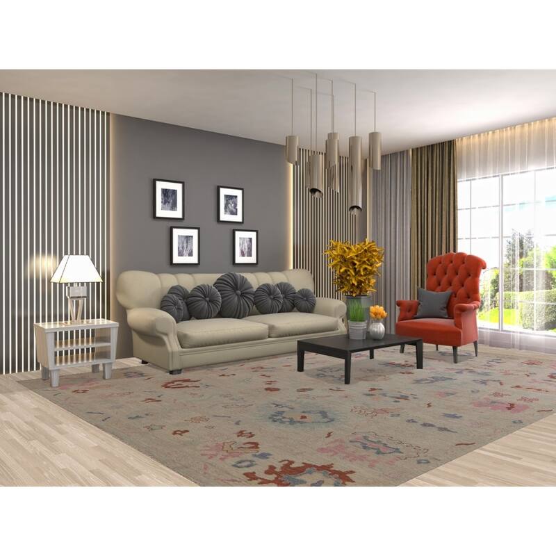 Vegetable Dye Oushak Turkish Area Rug Hand-knotted Wool Floral Carpet - 8'10"x 11'10"