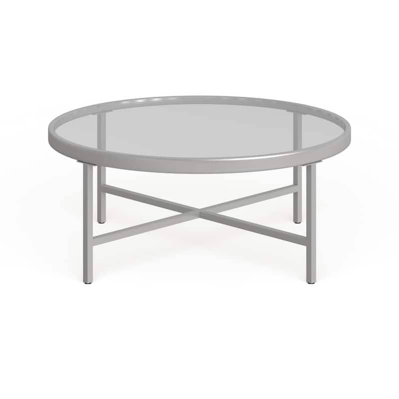 Xivil Contemporary Round Glass Top Steel Coffee Table