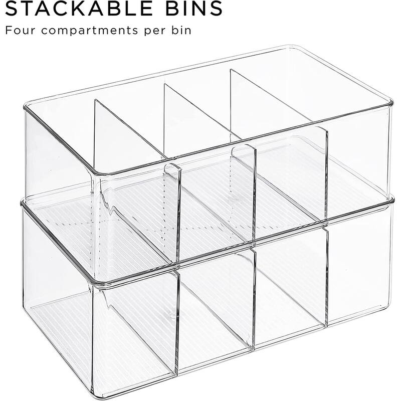 Sorbus Storage Bins with Dividers for Pantry Food & Kitchen Fridge, Clear Design (4-Pack)
