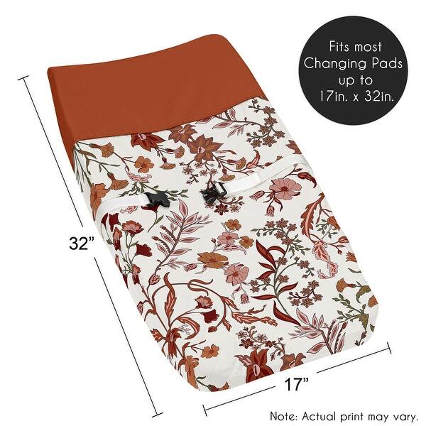 Sweet Jojo Designs Ivory and Orange Boho Vintage Floral Girl Changing Pad Cover Bohemian Rust Botanical Leaf Flower Green Fringe
