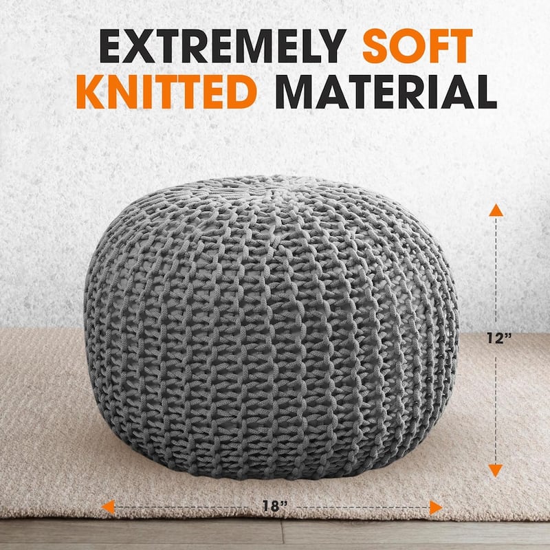 Cheer Collection Decorative 18-inch Chunky Hand-knit Pouf Ottoman