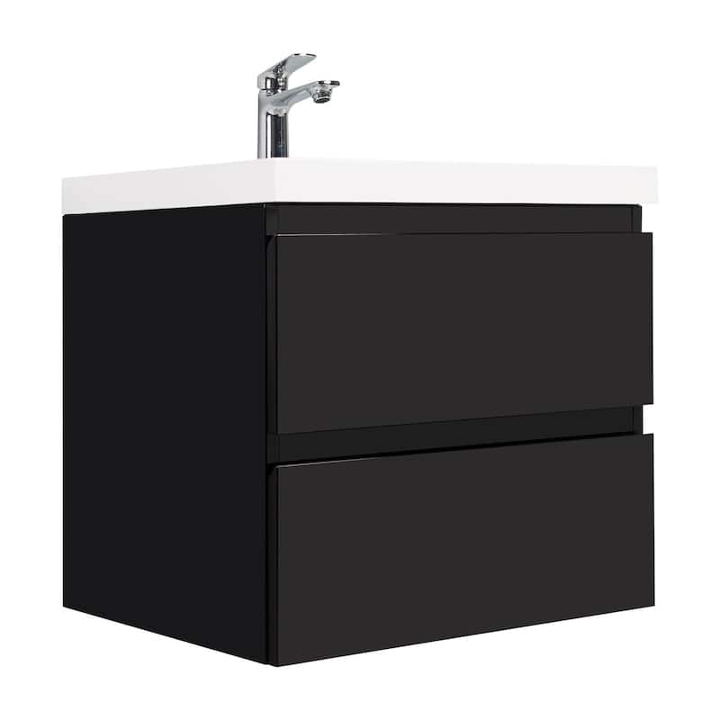 MDF Wall-Mounted Bathroom Vanity Set in Black with Integrated Culture Marble Sink