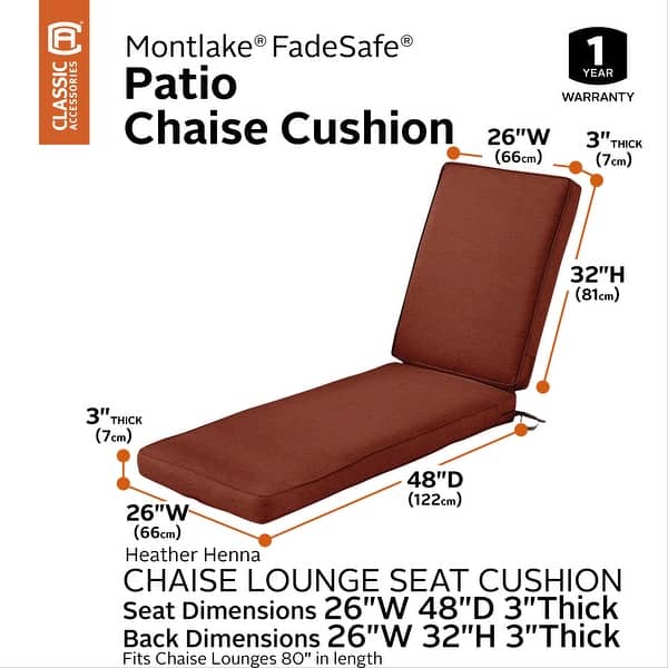 Classic Accessories Montlake Water-resistant Patio Chaise Lounge Cushion