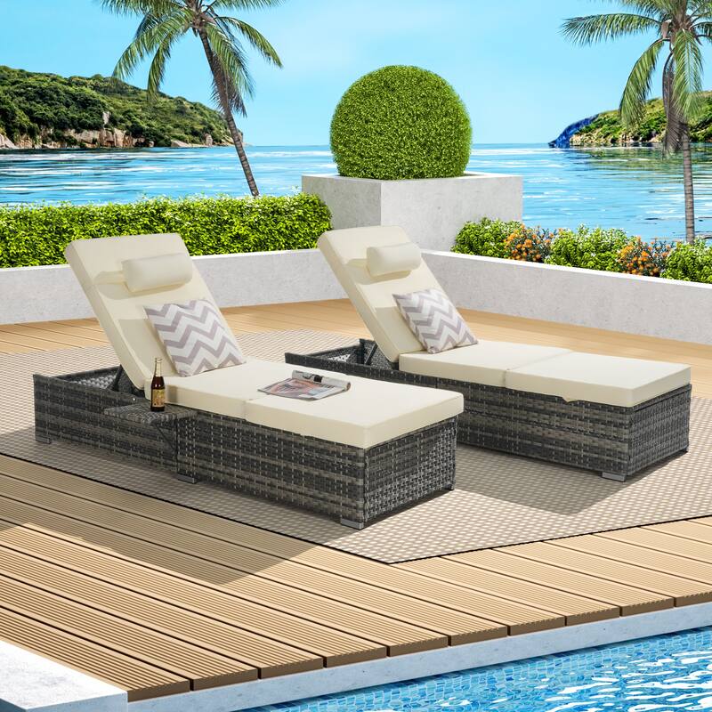 Outdoor 5 Adjustable Chaise Lounge Set with Side Table and Pool Lounge Chairs