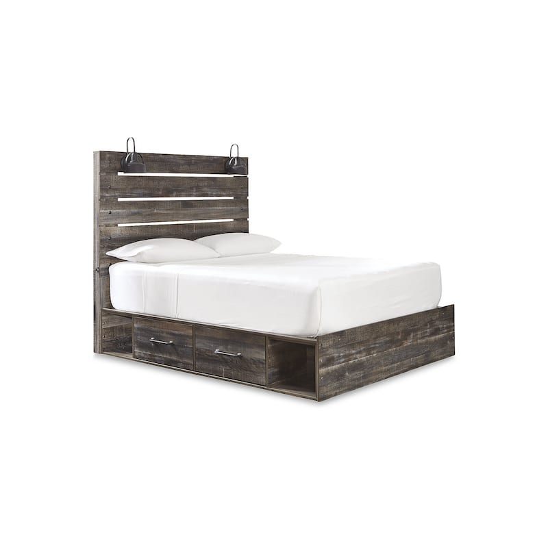 Drystan Rustic Brown Panel Bed with 2 Under Bed Storage Drawers