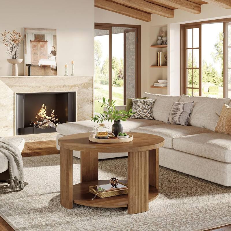 2-Tier Round Coffee Table for Living Room