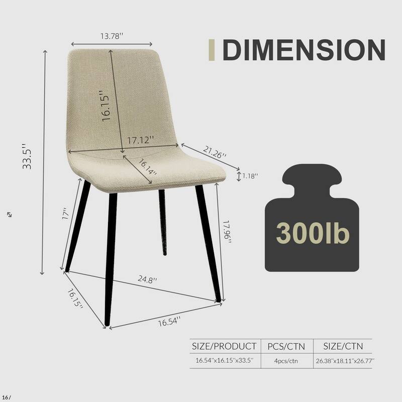 Dining Chairs Set of 4, Beige Linen Upholstered Dining Table Chair