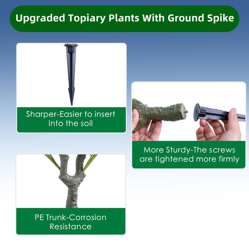 2 FT Artificial Topiary Flower Ball Trees with Ground Spike, Set of 2 Fake Rose Flowers Shrubs with Stake for Outdoor