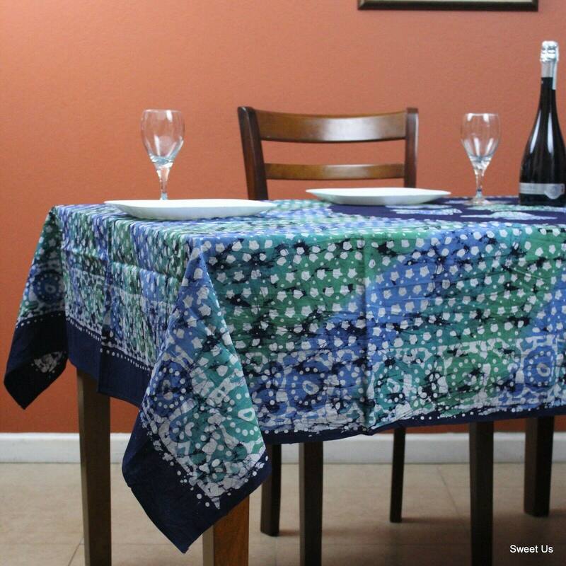 Cotton Batik Print Floral Tablecloth Rectangle - 58 x 90 in