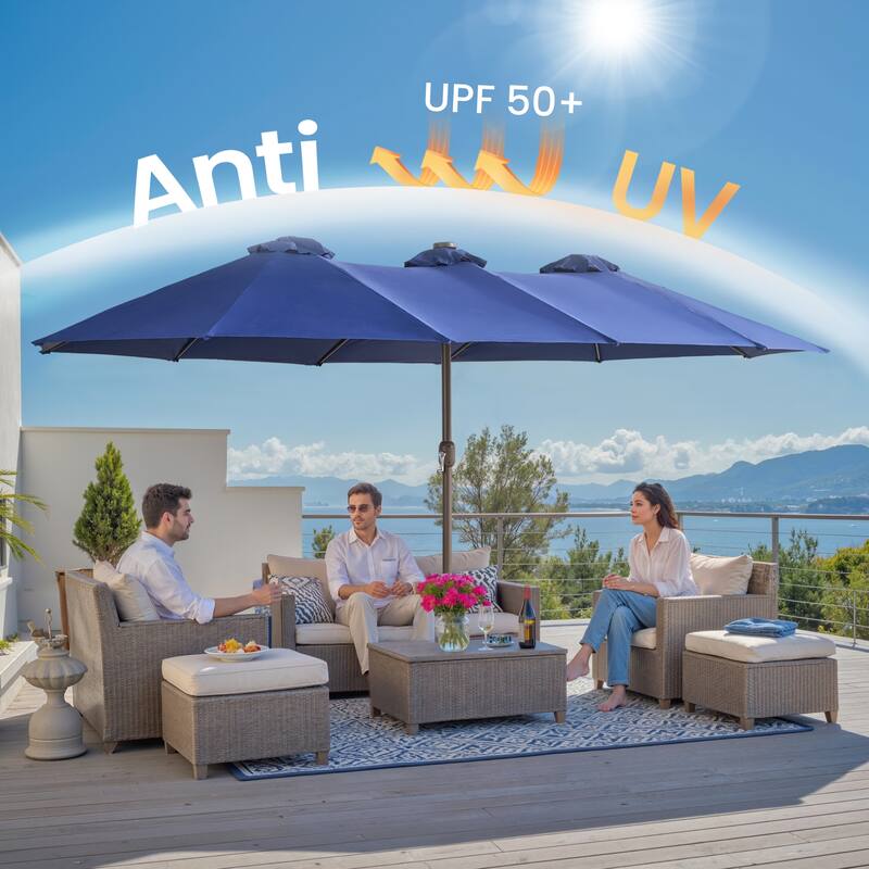 ​OVIOS 15ft Double-Sided Patio Outdoor Umbrella with Crank & Light