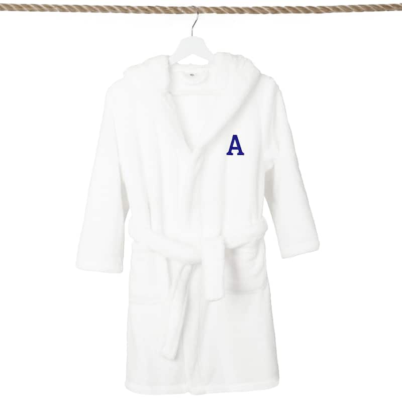 Sweet Kids 100% Polyester SUPER PLUSH Double Brushed Hooded Bathrobe with Navy Bookman Monogram