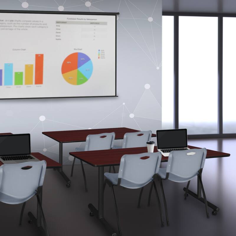 48" x 24" Training Table- Mahogany & 2 'M' Stack Chairs- Grey - 48 x 24 inches