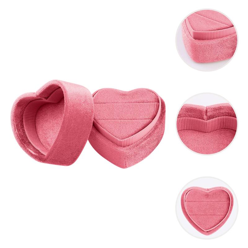 Velvet Ring Box, 2 Slots Heart-shaped Jewelry Ring Box Ring Holder Box for Proposal, Engagement, Wedding - 5.7*5*4.7cm