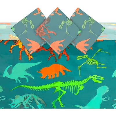Dinosaur Fossil Plastic Tablecloth for Birthday Party (54 x 108 in, 3 Pack)