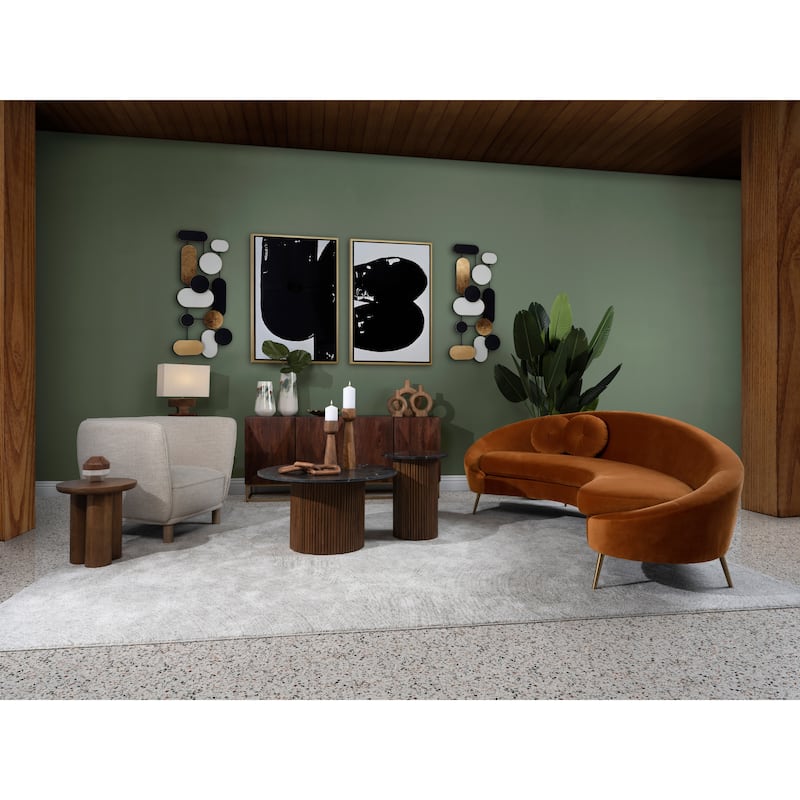 Sagebrook Home Mango Wood & Marble Accent Table with Reeded Base, MDF Support, and Contemporary Cylinder Design